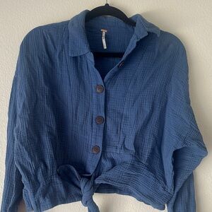 Free People Blue Textured Top
